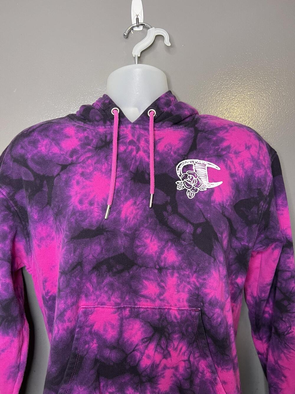 Champion Hoodie Mens Small Pink Tie Dye Embroidered Logo Fleece Sweatshirt